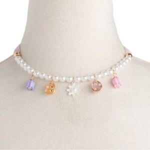 BETSEY JOHNSON Easter Holiday Multiple Charms Pearl and Ribbon Necklace NEW NWT